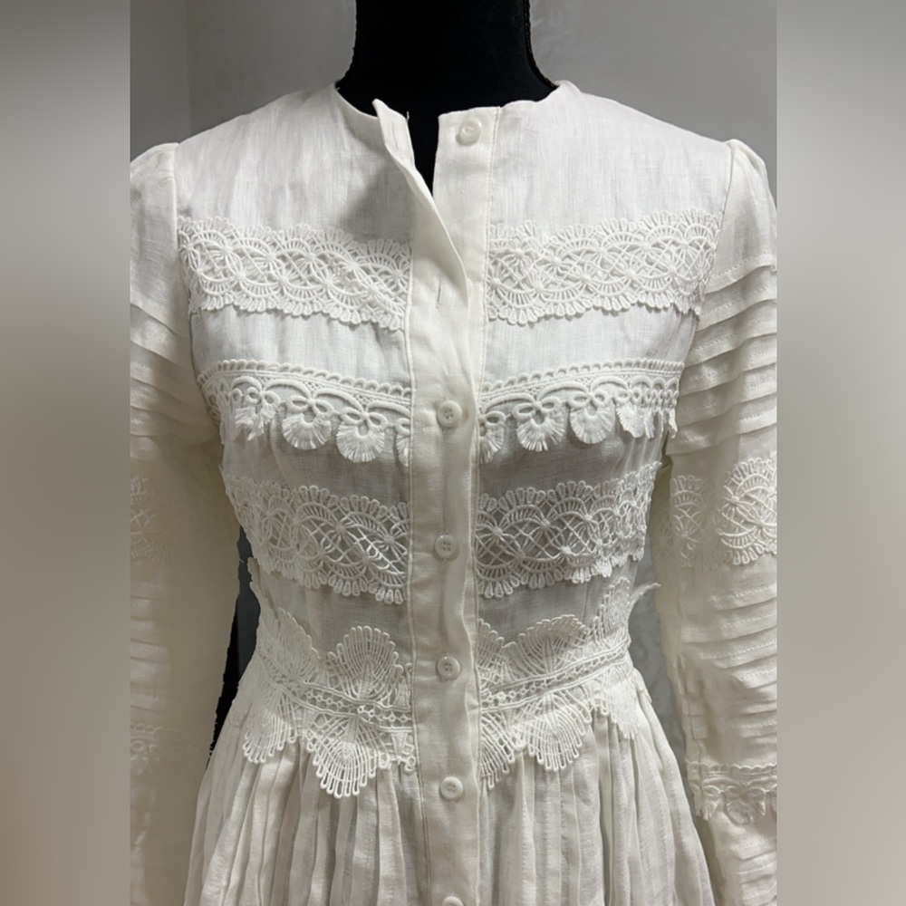 LEGALLY RED LAWN DRESS WITH RUFFLE AND LACE INSERT DETAIL - Picture 9 of 10